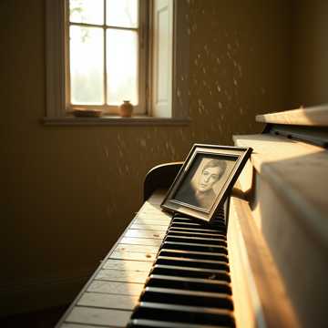 旧钢琴前落灰的相框