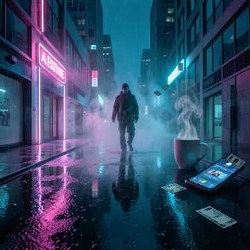 霓虹在湿广场上融化