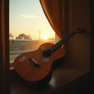 木吉他上的旧邮票