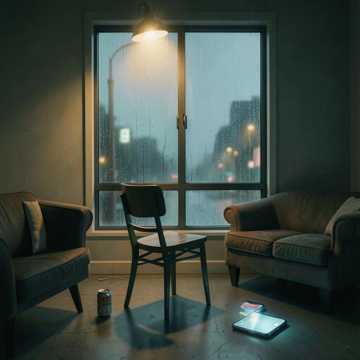 空椅子背对著窗