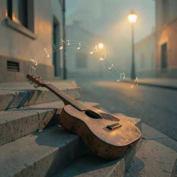 木吉他摇晃的黄昏