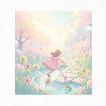 粉红裙摆追泡泡