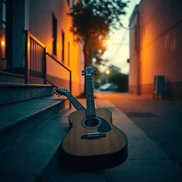 木吉他摇晃的黄昏