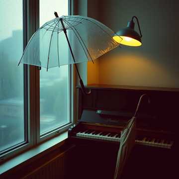 钢琴上的旧雨伞