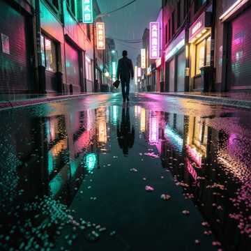 霓虹背面的倒影