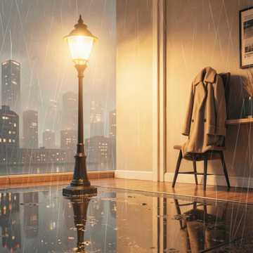 街灯泡着雨丝